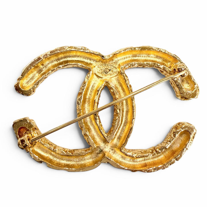 美品☆CHANEL シャネル ヴィンテージ 93A ココマーク 溶岩 ブローチ アクセサリー ゴールド フランス製 レディース 箱付き