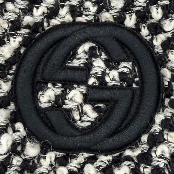 極美品★GUCCI グッチ 761703 ウール混 インターロッキングG 切替デザイン ツイード ボンバージャケット ブラック ベージュ IT 40 正規品
