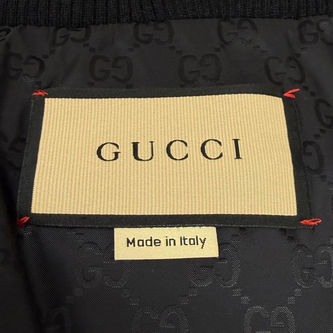 極美品★GUCCI グッチ 761703 ウール混 インターロッキングG 切替デザイン ツイード ボンバージャケット ブラック ベージュ IT 40 正規品