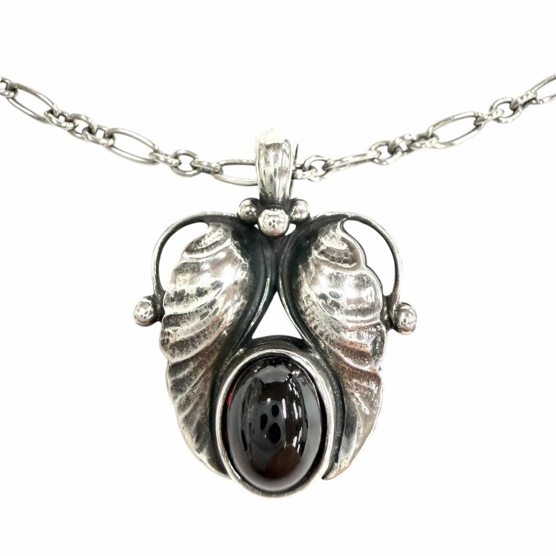 美品◇Georg Jensen ジョージジェンセン 1994 925 ガーネット イヤーネックレス ペンダント シルバー レッド系 重量11.04g レディース