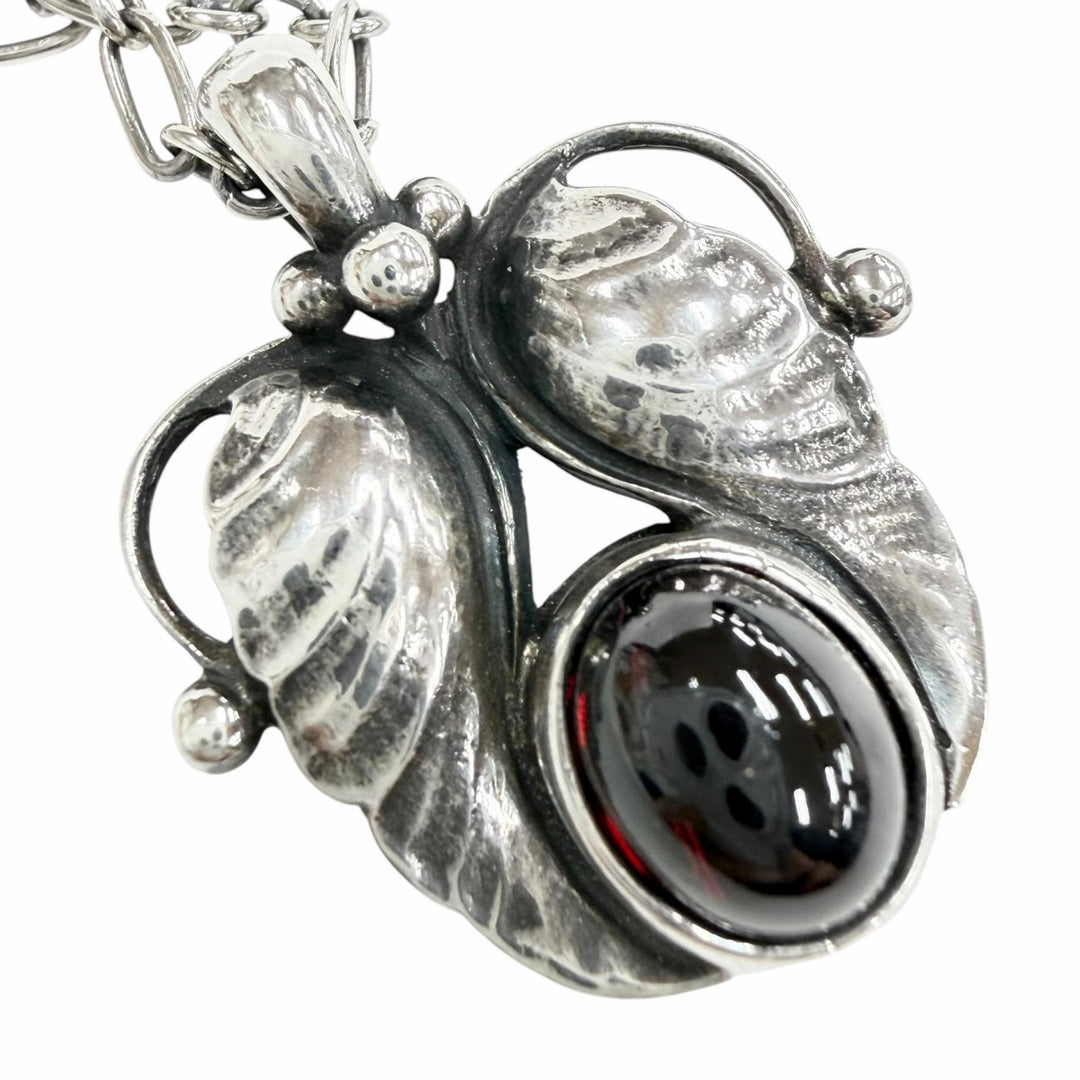 美品◇Georg Jensen ジョージジェンセン 1994 925 ガーネット イヤーネックレス ペンダント シルバー レッド系 重量11.04g レディース