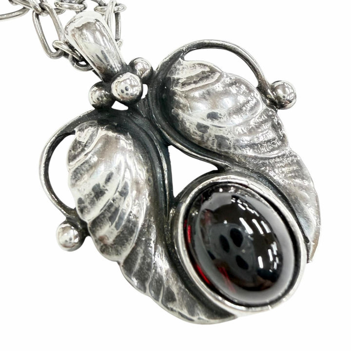 美品◇Georg Jensen ジョージジェンセン 1994 925 ガーネット イヤーネックレス ペンダント シルバー レッド系 重量11.04g レディース