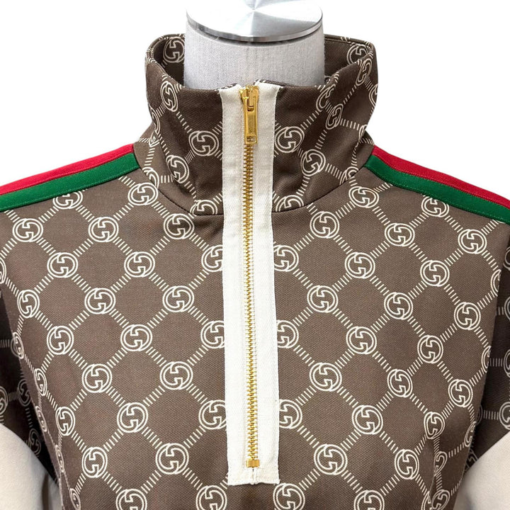 未使用品★GUCCI グッチ 2022年製 678689 インターロッキングG 総柄 ウェブライン ワンピース ブラウン S イタリア製 正規品 レディース