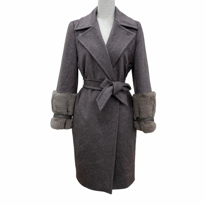 極美品☆Max Mara マックスマーラ 10160423000 カシミヤ キャメル 白タグ 袖口ファー付 ベルテッドコート ブラウン 36 イタリア製 正規品