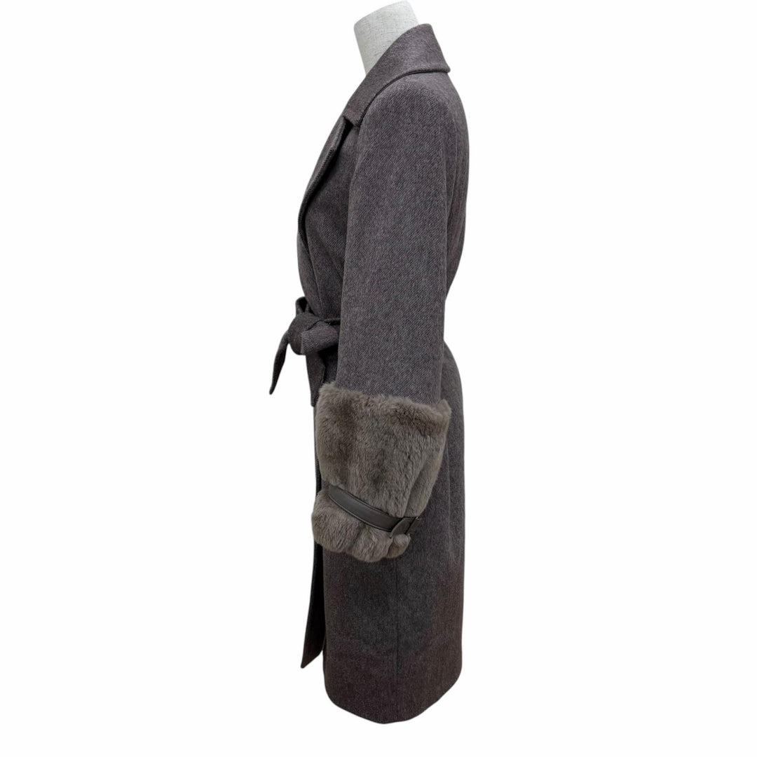 極美品☆Max Mara マックスマーラ 10160423000 カシミヤ キャメル 白タグ 袖口ファー付 ベルテッドコート ブラウン 36 イタリア製 正規品