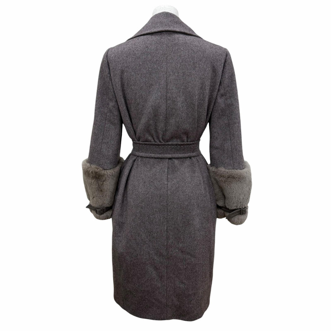極美品☆Max Mara マックスマーラ 10160423000 カシミヤ キャメル 白タグ 袖口ファー付 ベルテッドコート ブラウン 36 イタリア製 正規品