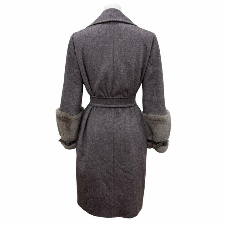 極美品☆Max Mara マックスマーラ 10160423000 カシミヤ キャメル 白タグ 袖口ファー付 ベルテッドコート ブラウン 36 イタリア製 正規品