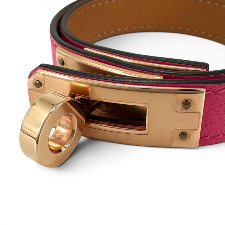未使用品▲HERMES エルメス ケリー ドゥブルトゥール シェーブル ゴールド金具 ブレスレット ピンク T2 B刻印 フランス製 レディース