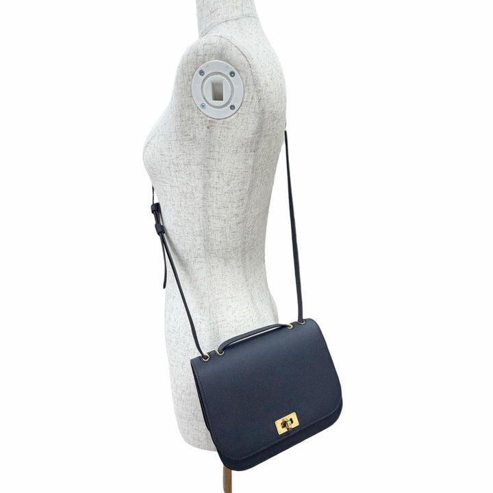 極美品△michino PARIS ミチノ パリ B139 エリゼ カーフレザー フラップバッグ ショルダーバッグ ネイビー 伊製 保存袋付き 定価229000円