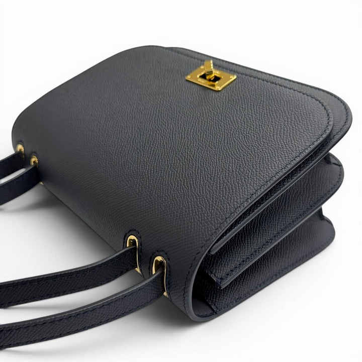 極美品△michino PARIS ミチノ パリ B139 エリゼ カーフレザー フラップバッグ ショルダーバッグ ネイビー 伊製 保存袋付き 定価229000円