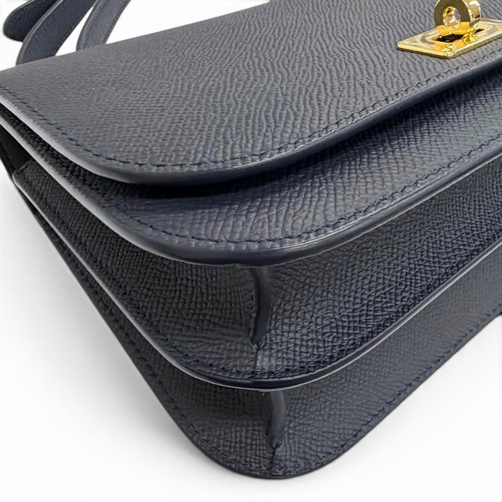 極美品△michino PARIS ミチノ パリ B139 エリゼ カーフレザー フラップバッグ ショルダーバッグ ネイビー 伊製 保存袋付き 定価229000円
