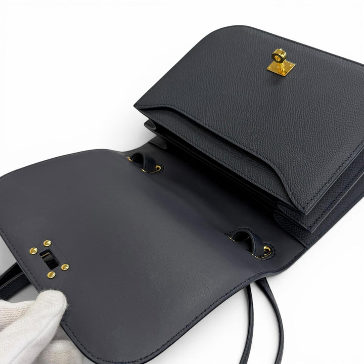 極美品△michino PARIS ミチノ パリ B139 エリゼ カーフレザー フラップバッグ ショルダーバッグ ネイビー 伊製 保存袋付き 定価229000円