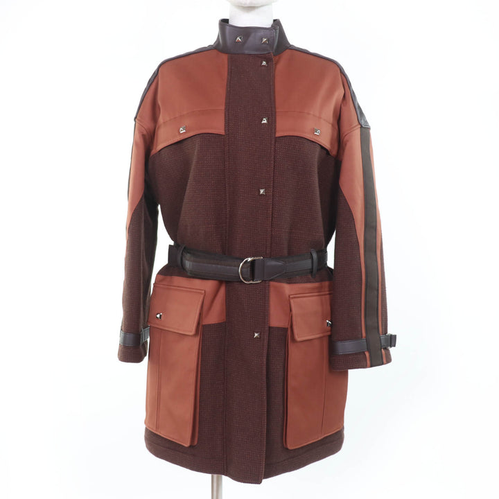 極美品☆HERMES エルメス カシミヤ混 ランウェイ着用 メドールボタン ベルト付 パネル中綿入りコート ブラウン 38 正規品 定価1221000円