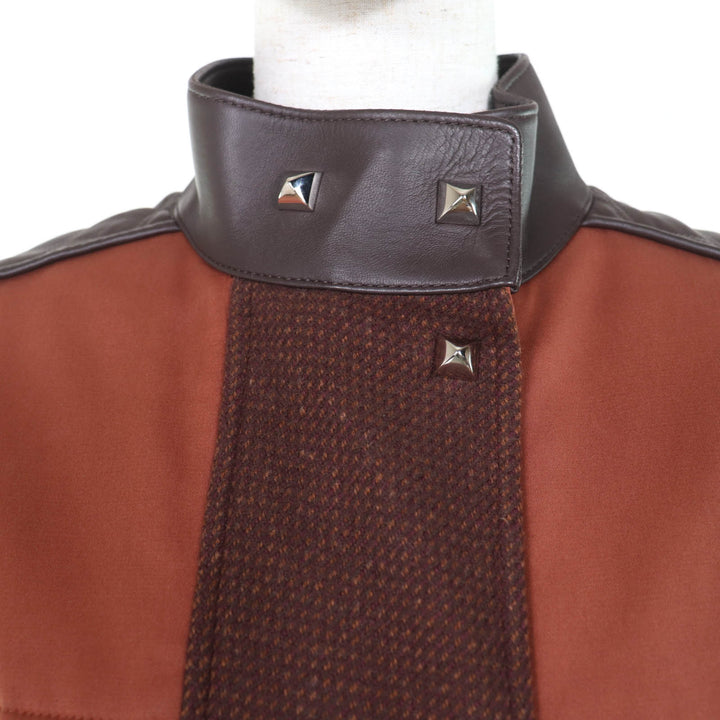 極美品☆HERMES エルメス カシミヤ混 ランウェイ着用 メドールボタン ベルト付 パネル中綿入りコート ブラウン 38 正規品 定価1221000円