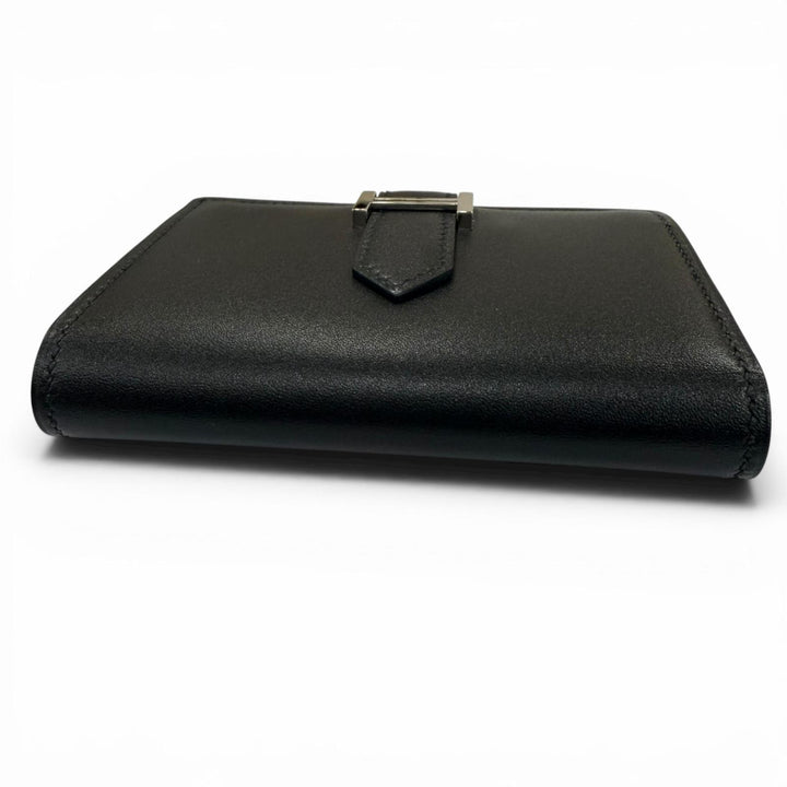 美品☆HERMES エルメス ベアンミニ ボックスカーフ シルバー金具 カードケース 名刺入れ ブラック Z刻印 フランス製 レディース 箱付き