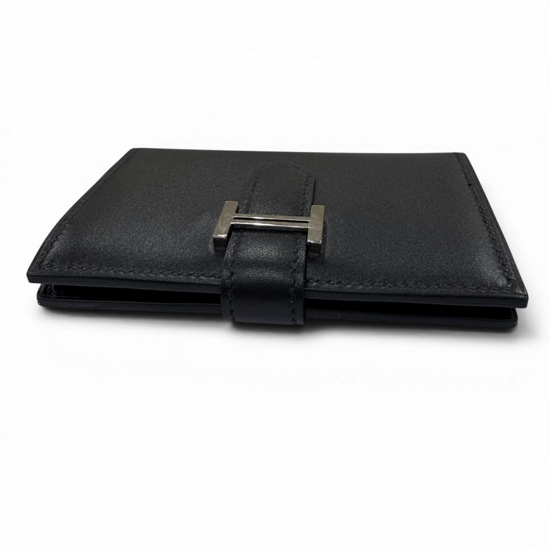 美品☆HERMES エルメス ベアンミニ ボックスカーフ シルバー金具 カードケース 名刺入れ ブラック Z刻印 フランス製 レディース 箱付き