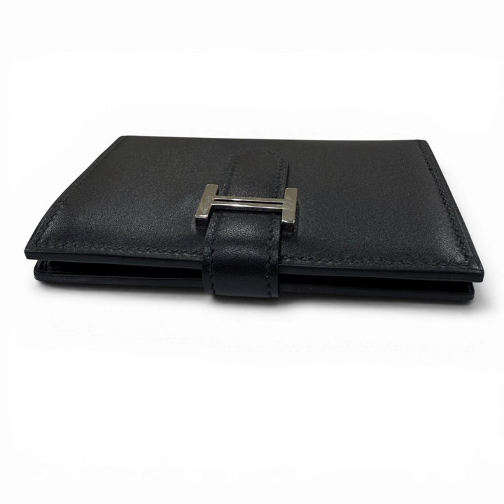 美品☆HERMES エルメス ベアンミニ ボックスカーフ シルバー金具 カードケース 名刺入れ ブラック Z刻印 フランス製 レディース 箱付き