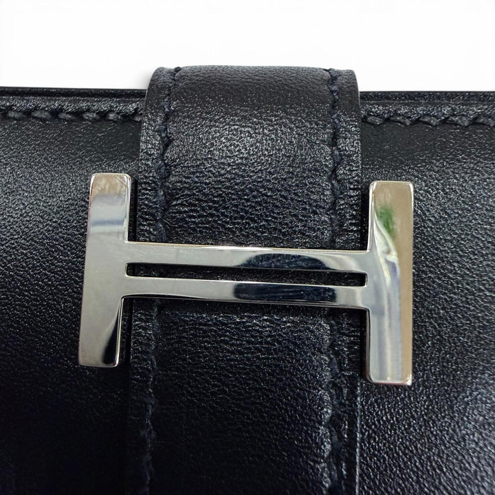 美品☆HERMES エルメス ベアンミニ ボックスカーフ シルバー金具 カードケース 名刺入れ ブラック Z刻印 フランス製 レディース 箱付き