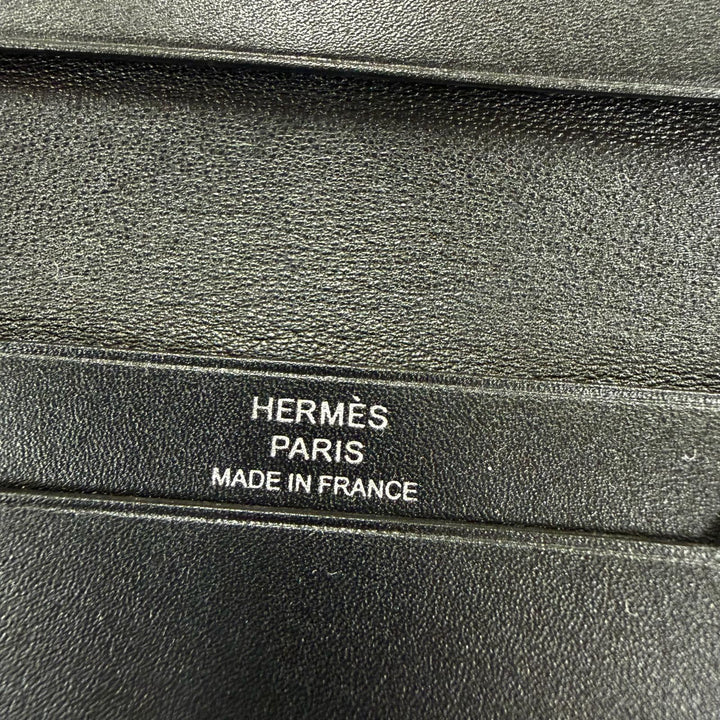 美品☆HERMES エルメス ベアンミニ ボックスカーフ シルバー金具 カードケース 名刺入れ ブラック Z刻印 フランス製 レディース 箱付き