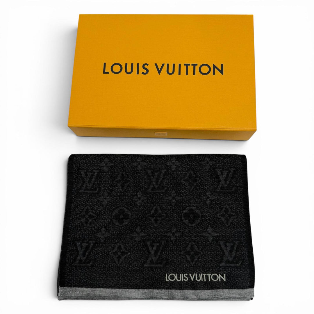 極美品▼LOUIS VUITTON ルイヴィトン 2025年製 M73468 エシャルプ マイ モノグラム エクリプス ウール100% ロゴ刺繍 マフラー 正規品