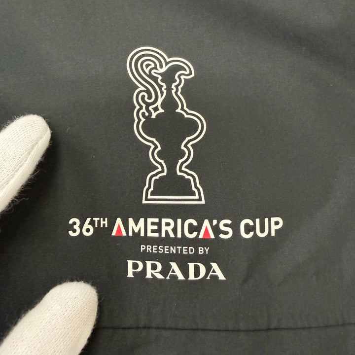 美品□PRADA プラダ 36thアメリカズカップ ロゴプリント スタンドカラー ブルゾンジャケット ウィンドブレーカー ブラック XS 正規品
