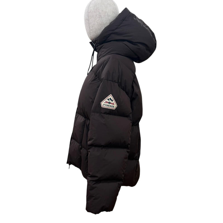 美品☆Pyrenex ピレネックス HARMONIE 2 ロゴワッペン・フード付 ZIP UP ダウンコート ダウンジャケット ブラウン 40 正規品 レディース