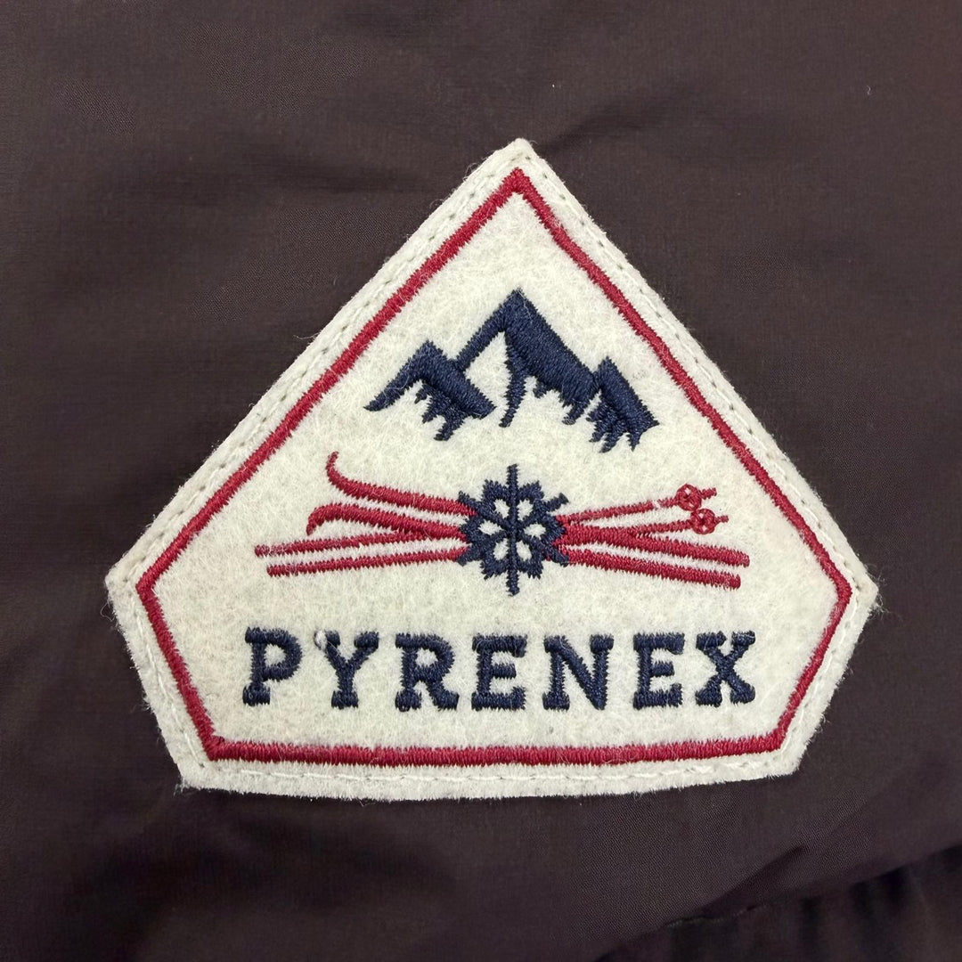 美品☆Pyrenex ピレネックス HARMONIE 2 ロゴワッペン・フード付 ZIP UP ダウンコート ダウンジャケット ブラウン 40 正規品 レディース