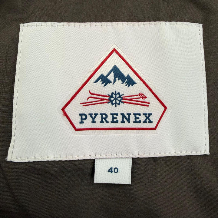 美品☆Pyrenex ピレネックス HARMONIE 2 ロゴワッペン・フード付 ZIP UP ダウンコート ダウンジャケット ブラウン 40 正規品 レディース