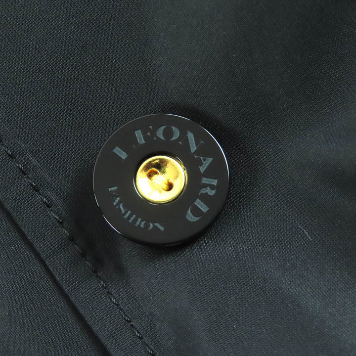 美品△LEONARD FASHION レオナール ファッション 0328151 シルク混 ロゴボタン 総柄ライナー・ベルト付 ロングコート ブラック 38 正規品