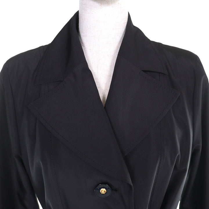 美品△LEONARD FASHION レオナール ファッション 0328151 シルク混 ロゴボタン 総柄ライナー・ベルト付 ロングコート ブラック 38 正規品