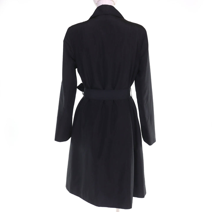 美品△LEONARD FASHION レオナール ファッション 0328151 シルク混 ロゴボタン 総柄ライナー・ベルト付 ロングコート ブラック 38 正規品