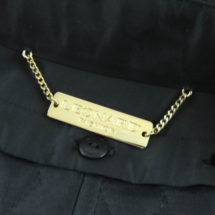 美品△LEONARD FASHION レオナール ファッション 0328151 シルク混 ロゴボタン 総柄ライナー・ベルト付 ロングコート ブラック 38 正規品