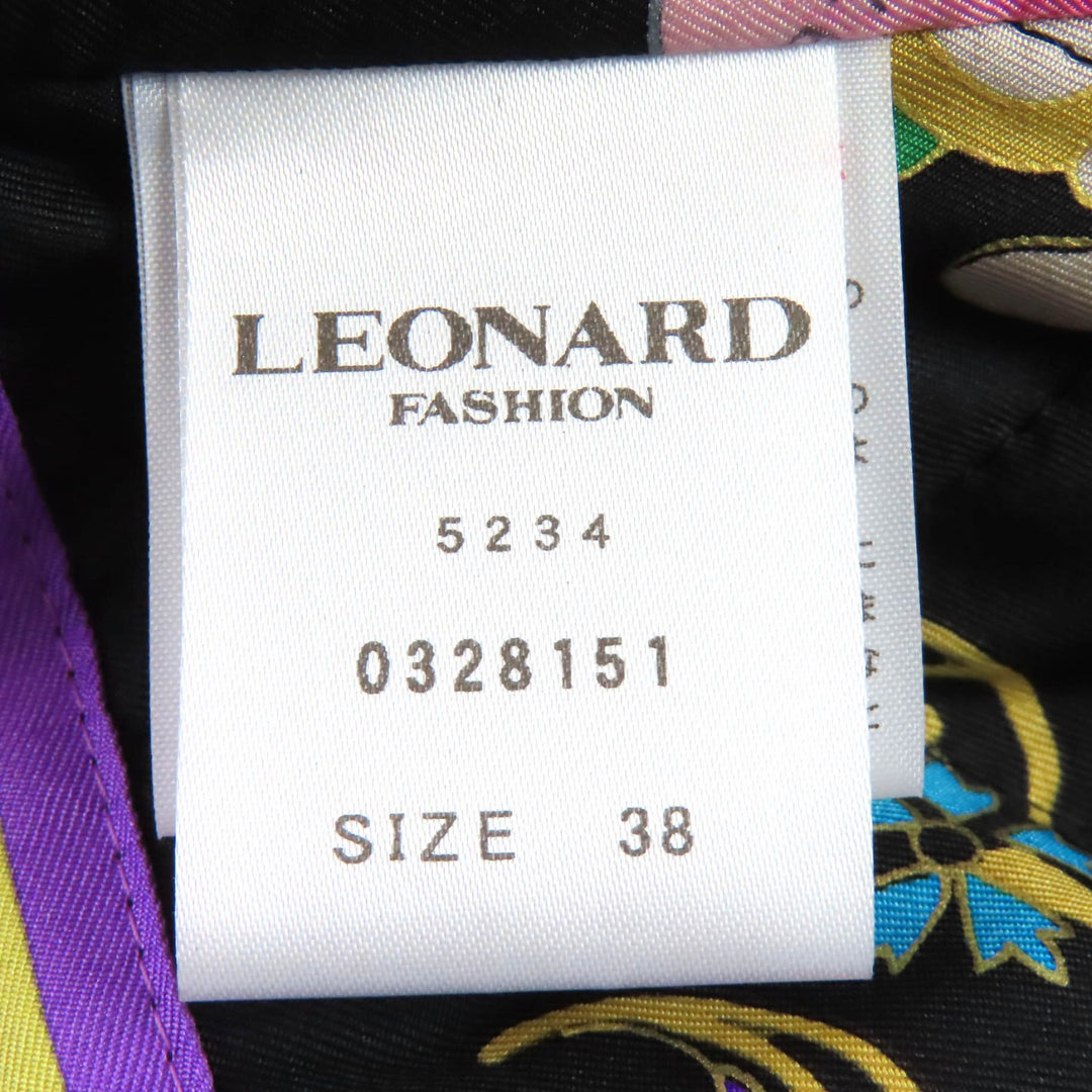 美品△LEONARD FASHION レオナール ファッション 0328151 シルク混 ロゴボタン 総柄ライナー・ベルト付 ロングコート ブラック 38 正規品