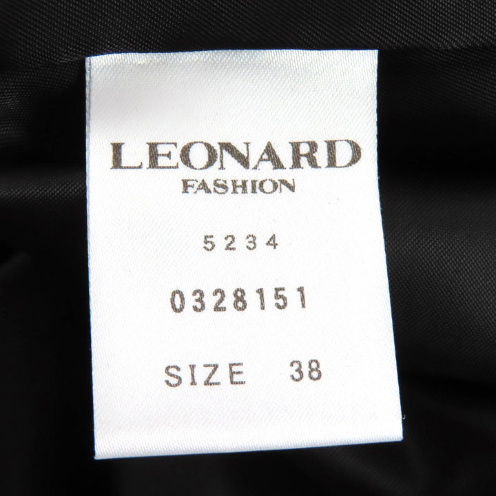 美品△LEONARD FASHION レオナール ファッション 0328151 シルク混 ロゴボタン 総柄ライナー・ベルト付 ロングコート ブラック 38 正規品