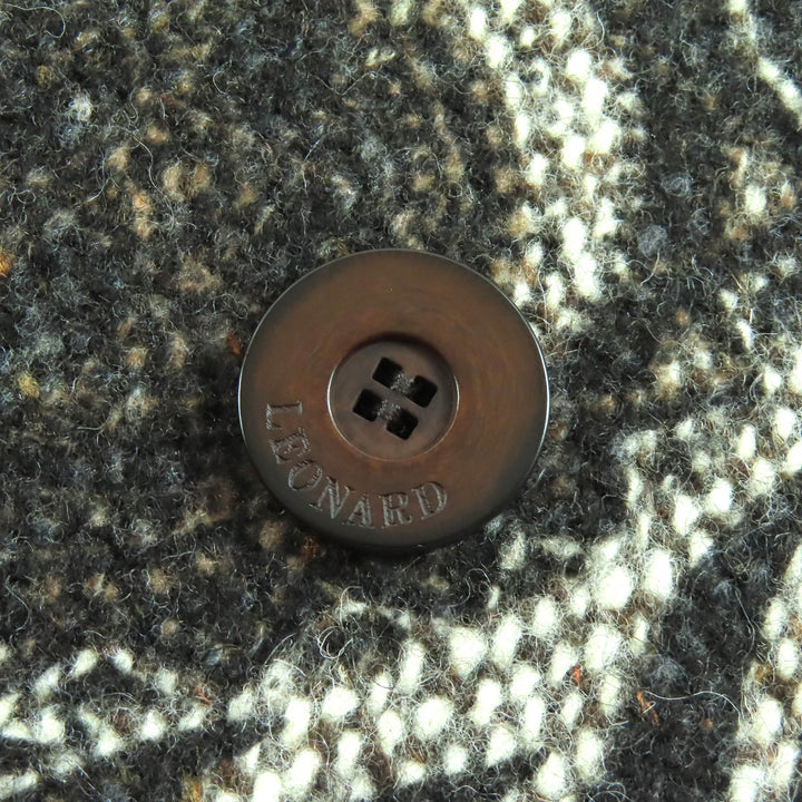 美品△LEONARD FASHION レオナール ファッション 0348300 ロゴボタン 総柄デザイン ウール ダブル ハーフコート ブラウン 38 正規品