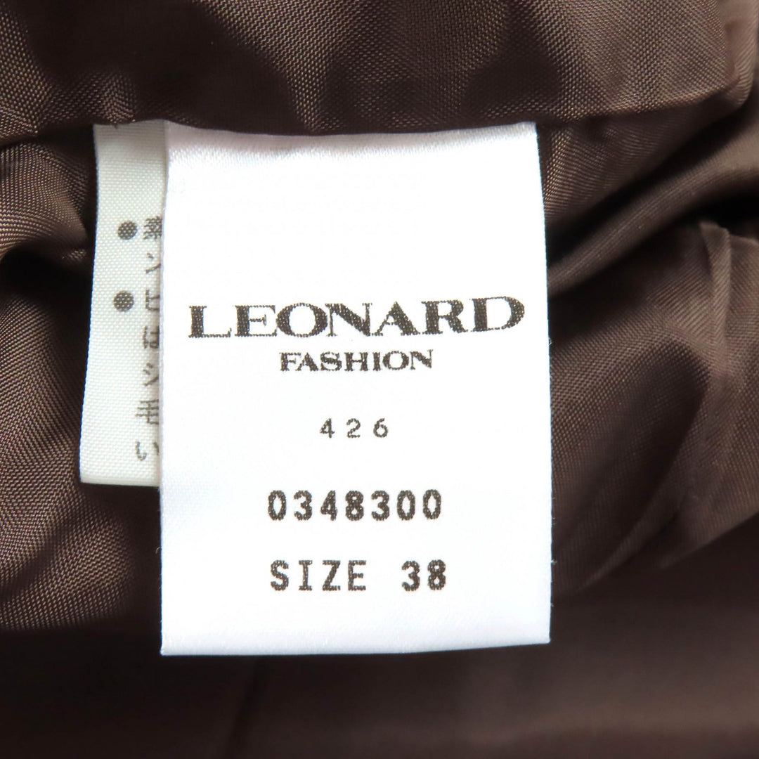 美品△LEONARD FASHION レオナール ファッション 0348300 ロゴボタン 総柄デザイン ウール ダブル ハーフコート ブラウン 38 正規品