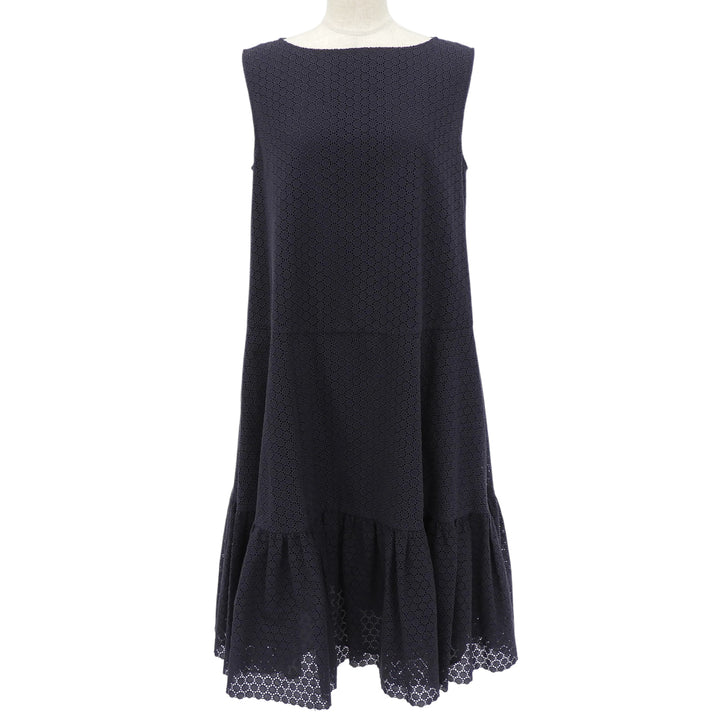 極美品▲FOXEY フォクシー 43374-S00X603K コットン100％ アイレットレース刺繡 ノースリーブ ワンピース 40 日本製 正規品 レディース