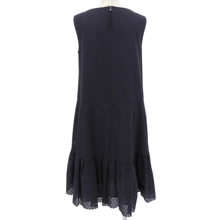 極美品▲FOXEY フォクシー 43374-S00X603K コットン100％ アイレットレース刺繡 ノースリーブ ワンピース 40 日本製 正規品 レディース