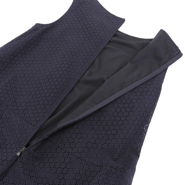 極美品▲FOXEY フォクシー 43374-S00X603K コットン100％ アイレットレース刺繡 ノースリーブ ワンピース 40 日本製 正規品 レディース