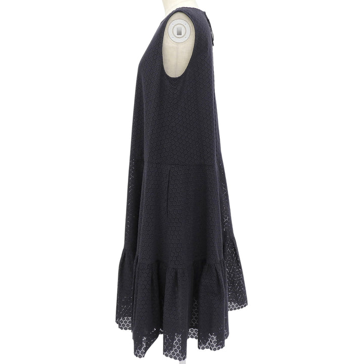 極美品▲FOXEY フォクシー 43374-S00X603K コットン100％ アイレットレース刺繡 ノースリーブ ワンピース 40 日本製 正規品 レディース