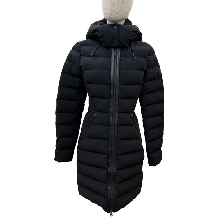 美品☆MACKAGE マッカージュ 11332660-3A FARREN レザー使い フード付 ZIP UP ダウンコート ブラック XS 正規品 レディース ガーメント付