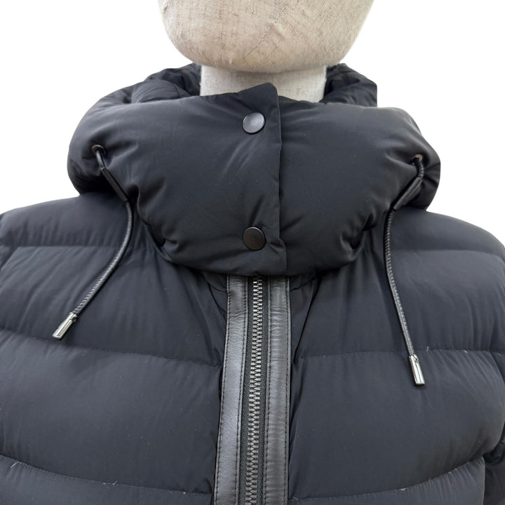 美品☆MACKAGE マッカージュ 11332660-3A FARREN レザー使い フード付 ZIP UP ダウンコート ブラック XS 正規品 レディース ガーメント付