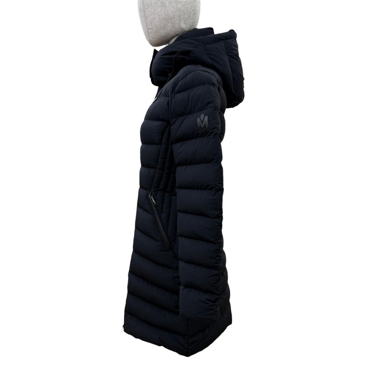 美品☆MACKAGE マッカージュ 11332660-3A FARREN レザー使い フード付 ZIP UP ダウンコート ブラック XS 正規品 レディース ガーメント付