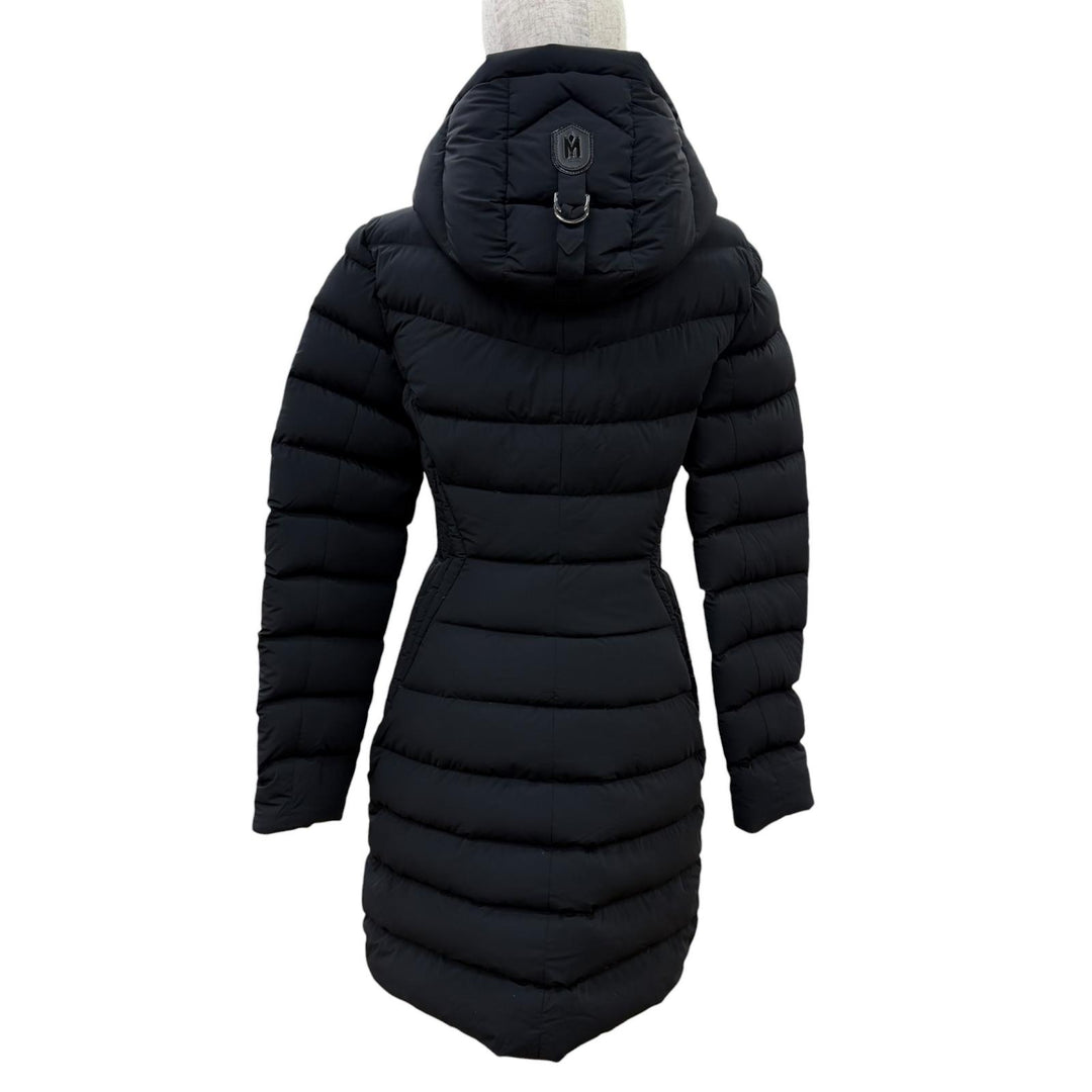 美品☆MACKAGE マッカージュ 11332660-3A FARREN レザー使い フード付 ZIP UP ダウンコート ブラック XS 正規品 レディース ガーメント付