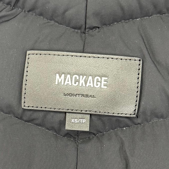 美品☆MACKAGE マッカージュ 11332660-3A FARREN レザー使い フード付 ZIP UP ダウンコート ブラック XS 正規品 レディース ガーメント付