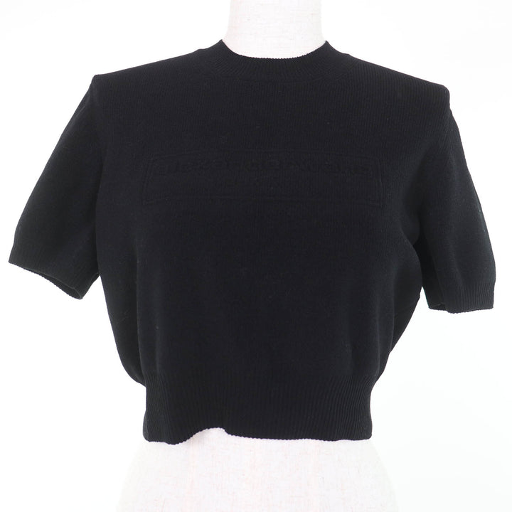 美品☆Alexander Wang アレキサンダーワン 1KC3231037 ロゴ入り ショートスリーブニット クロップド 半袖ニット ブラック S 正規品