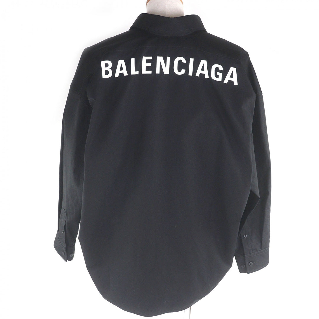 美品□BALENCIAGA バレンシアガ 622050 バックロゴ オーバーサイズ ボタンダウン 長袖シャツ ブラック 34 イタリア製 正規品 メンズ