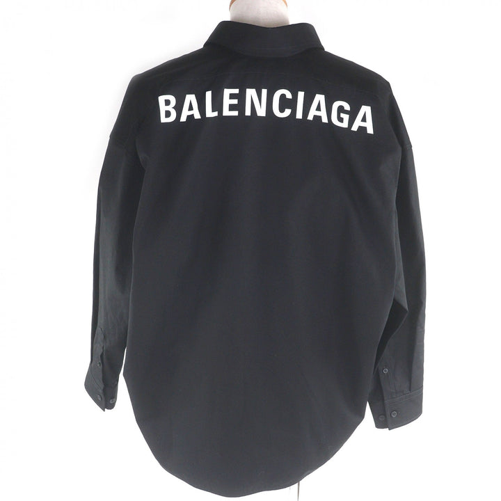 美品□BALENCIAGA バレンシアガ 622050 バックロゴ オーバーサイズ ボタンダウン 長袖シャツ ブラック 34 イタリア製 正規品 メンズ
