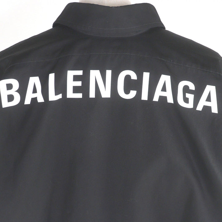美品□BALENCIAGA バレンシアガ 622050 バックロゴ オーバーサイズ ボタンダウン 長袖シャツ ブラック 34 イタリア製 正規品 メンズ