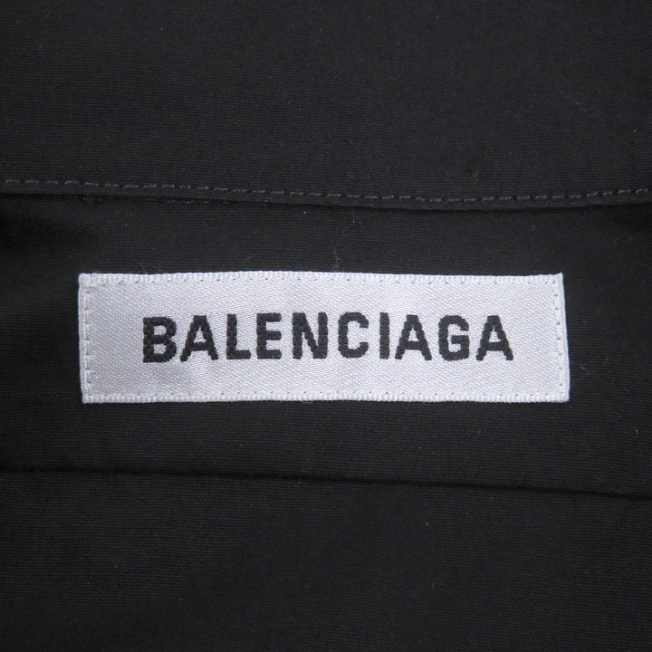 美品□BALENCIAGA バレンシアガ 622050 バックロゴ オーバーサイズ ボタンダウン 長袖シャツ ブラック 34 イタリア製 正規品 メンズ
